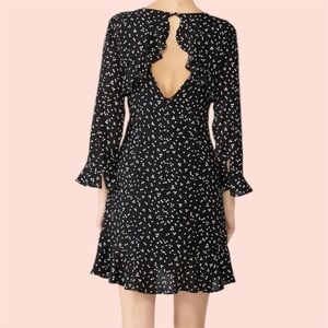 MINKPINK Black & White Dandelion Mini Dress w Keyhole Flutter Back